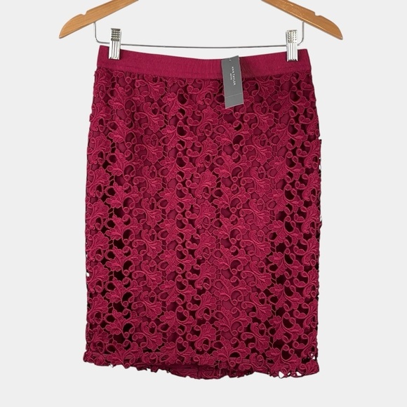 Ann Taylor Womens Embroidered Lace Overlay Skirt Size 4P Petite Dark Red NEW - Picture 1 of 13